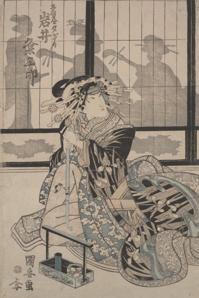 Kumesaburo Iwai como a Geisha Yugiri (xilogravura colorida) de Utagawa Kuniyasu