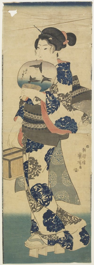 (Mulher com Fan and Cricket Cage), 1843-1847 de Utagawa Kuniyoshi