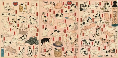 55 Gatos representando as cinquenta e três estações do Tokaido de Utagawa Kuniyoshi