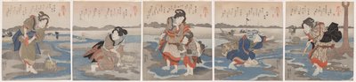Cinco fotos da maré baixa de Utagawa Kuniyoshi