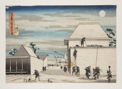 Acto 11, O Ataque Nocturno (Jyuuuichidanme yo uchi nozu) (impressão em bloco de madeira a cores) de Utagawa Kuniyoshi