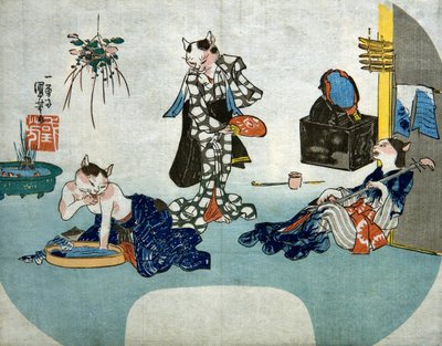 Gatos Antropomórficos Relaxamento no Verão, c.1842 de Utagawa Kuniyoshi