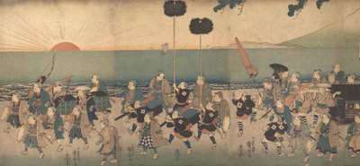 Meninos encenando uma procissão de Daimyo, século XIX. de Utagawa Kuniyoshi