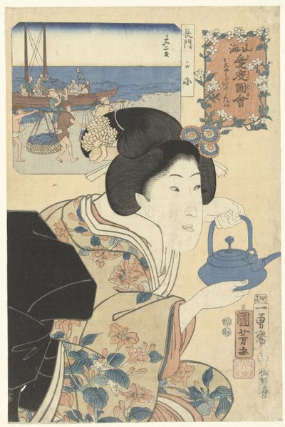 A garçonete diligente
Sentimentos calorosos para a montanha e o mar (título da série)
Sankai medetai zue (título da série sobre o objecto) de Utagawa Kuniyoshi