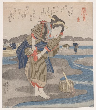 Mulher que prende suas saias; da série Cinco Imagens da Maré Baixa de Utagawa Kuniyoshi