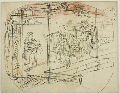 Recolha de água salgada na praia de Utagawa Kuniyoshi