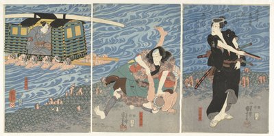 Lutar ao longo das margens do rio Oi de Utagawa Kuniyoshi