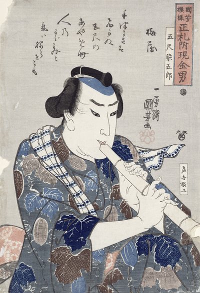 Homem tocando uma flauta (impressão em xilogravura) de Utagawa Kuniyoshi
