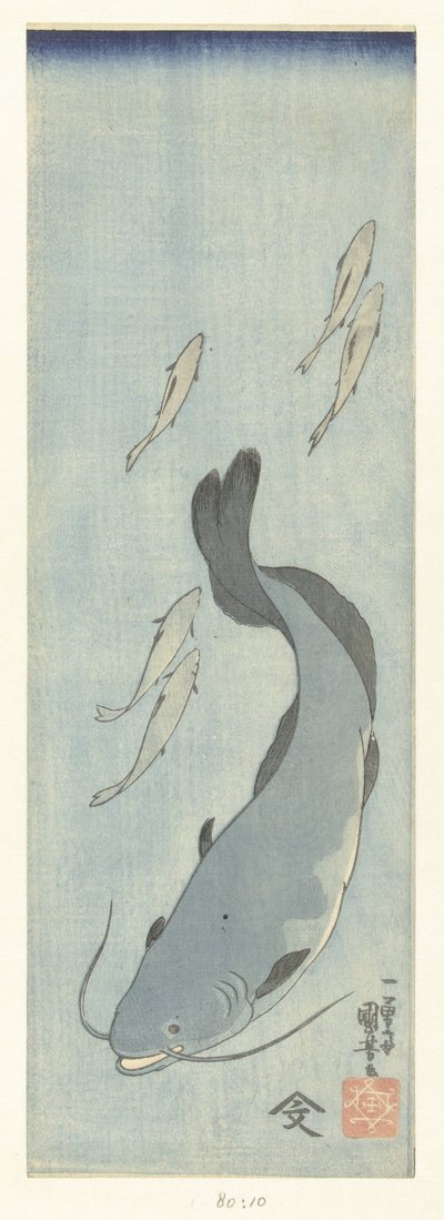 Peixe-gato e cinco trutas de Utagawa Kuniyoshi
