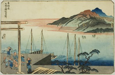 Miya, Kuwana, Yokkaichi e Ishiyakushi, da série "Lugares Famosos nas Cinquenta e Três Estações do Tokaido, Quatro Estações (Tokaido gojusan eki yonshuku meisho)" de Utagawa Kuniyoshi
