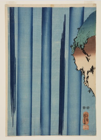 Mongaku Shonin debaixo da Cascata (em cima) (impressão em bloco de madeira a cores) de Utagawa Kuniyoshi