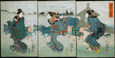 Névoa da manhã no Komagata (Komagata no asagiri): Diversões das Quatro Estações (Shiki yūkan), c.1846 de Utagawa Kuniyoshi