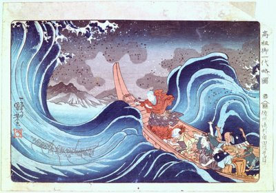 Nitiren Acalmando a Tempestade, século XIX de Utagawa Kuniyoshi