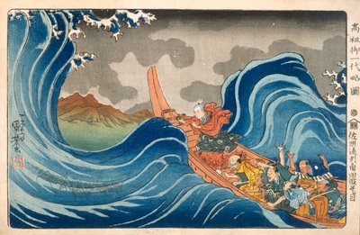 Nitiren Acalmando a Tempestade, década de 1830. de Utagawa Kuniyoshi