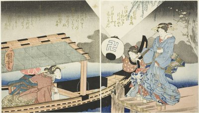 Cena nocturna a bordo de um barco de recreio de Utagawa Kuniyoshi