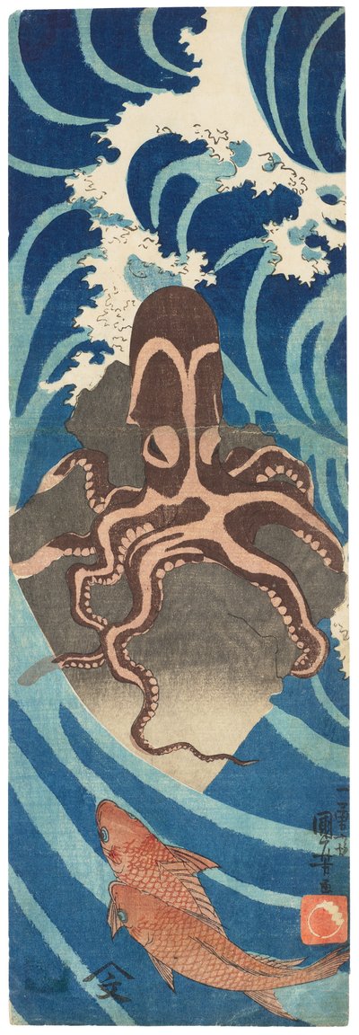 Polvo sobre uma rocha, c.1837 (xilogravura) de Utagawa Kuniyoshi