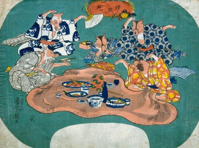 Racoon Dog and Fox at Play (Tanuki to kitsune no asobi), c.1842 de Utagawa Kuniyoshi