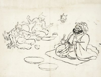 Esboço de demónios a entreter o rei do inferno de Utagawa Kuniyoshi