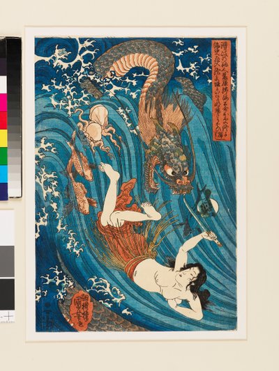 Tamatori ama recupera a joia roubada aos dragões de Utagawa Kuniyoshi