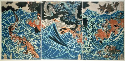 Naufrágio do Tametomo, pub. c.1836, (impressão em xilogravura a cores) de Utagawa Kuniyoshi