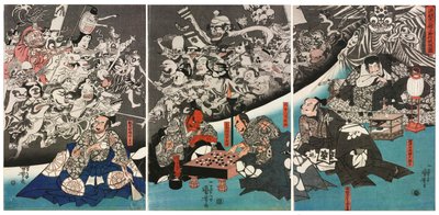 A aranha da terra gera monstros na mansão do senhor Minamoto Yorimitsu, 1843. de Utagawa Kuniyoshi
