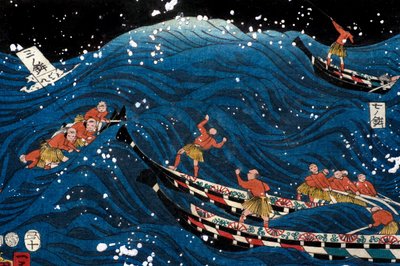 A Farinha de Sete Costas com Peixes Grandes (Nana ura tairyō hanjō no zu) de Utagawa Kuniyoshi