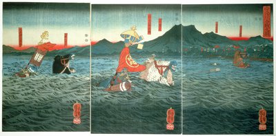 Os generais rivais que se aproximam de Ujigawa, 1849 de Utagawa Kuniyoshi