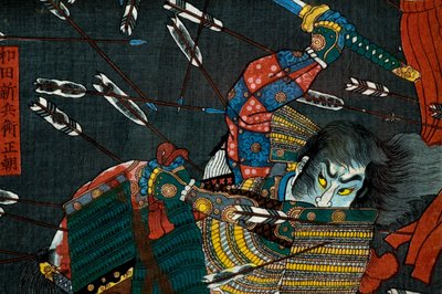 A batalha em Shijō Nawate, c.1857 de Utagawa Kuniyoshi
