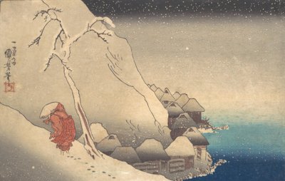 Viajando em uma tempestade de neve, ca. 1830. de Utagawa Kuniyoshi