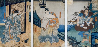 Tríptico com as Aventuras de Coxinga/ Watonai de Hachiman Taro Yoshiie, de Utagawa Kuniyoshi de Utagawa Kuniyoshi