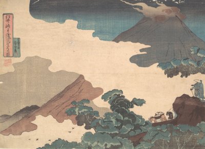 Vista do Monte Asama do Passo Usui, ca. 1850. de Utagawa Kuniyoshi