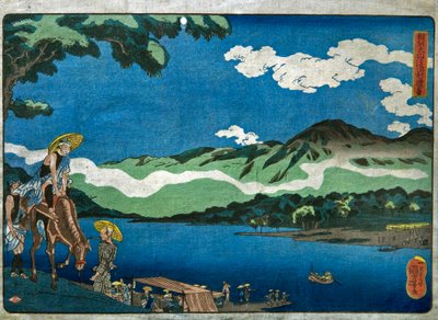 Vista da Tamura Ferry na estrada Ōyama na província de Sagami (Sōshū dō-dō Tamura no watashi no kei) de Utagawa Kuniyoshi