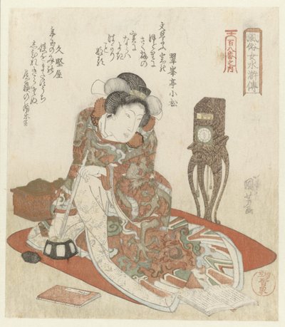 Mulher com relógio
Mulheres elegantes como os heróis dos Suikoden - de uma série de Cem e Oito (título da série)
Fûzoku onna Suikoden - Hyakuhachiban no uchi (título da série sobre o objecto) de Utagawa Kuniyoshi