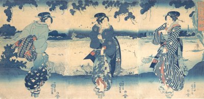 Mulheres perto de um rio, ca. 1850. de Utagawa Kuniyoshi