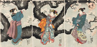 Yoru no sakura [Flores de cerejeira à noite], c.1846 (impressão em xilogravura) de Utagawa Kuniyoshi
