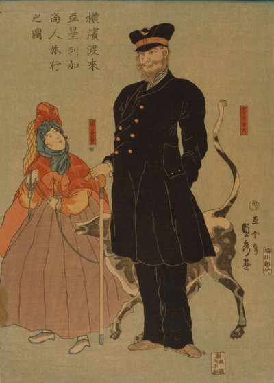 Comerciante americano passeando em Yokohama, 1861 de Utagawa Sadahide