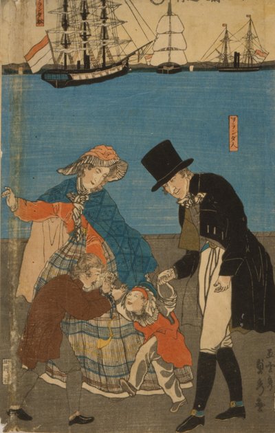 Holandeses, levando, um, domingo, passeio, em, yokohama, 1871 de Utagawa Sadahide