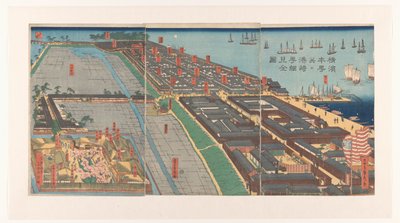 Visão geral do distrito de Honcho e do bairro de Miyozaki em Yokohama de Utagawa Sadahide