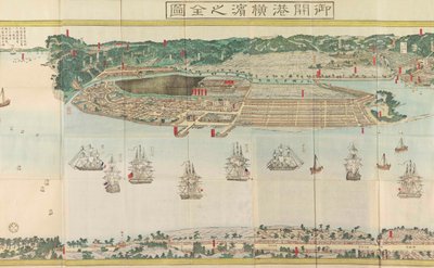Vista panorâmica de Yokohama, cerca de 1860. de Utagawa Sadahide