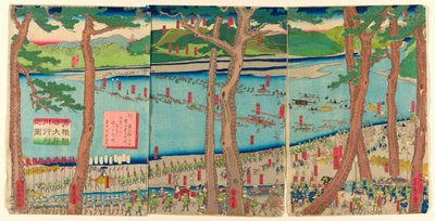 P Som giratório de Minamoto no Yoritomo a c Ross tee Rive r de Utagawa Sadahide