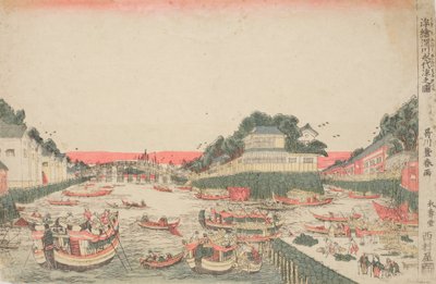 Uki-e: Brisa fresca sob a ponte Eitai em Fukagawa de Utagawa Toyoharu