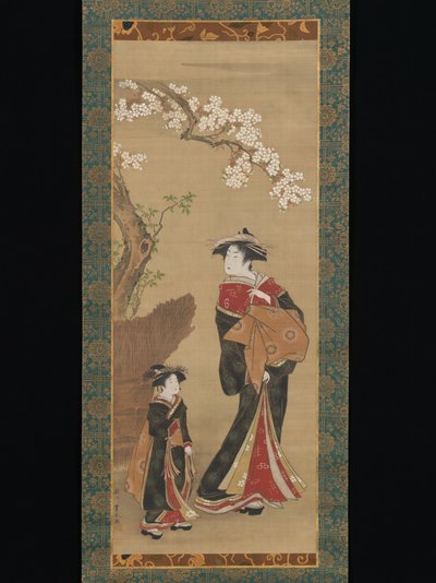 Cortesã e sua acompanhante sob uma cerejeira de Utagawa Toyoharu