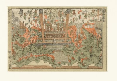 Vista do Templo Fudo em Meguro Meguro Fudo no zu (título no objeto) de Utagawa Toyoharu