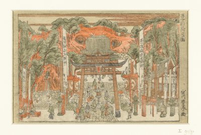 Vista do santuário Inari em Oji
Oji Inari no zu (título sobre o objecto) de Utagawa Toyoharu