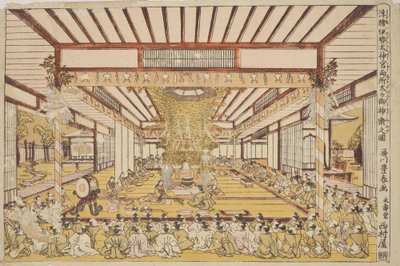 Cerimónia solene na grande sala / Uki-e Ise Daijingu Ryosho Daidai Mi-kagura no zu de Utagawa Toyoharu