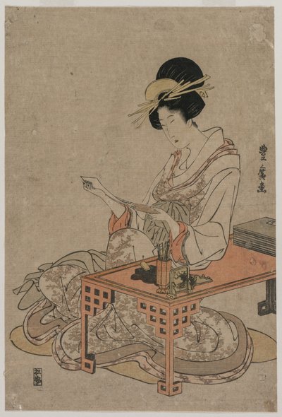 Cortesã sentada em uma escrivaninha de Utagawa Toyohiro