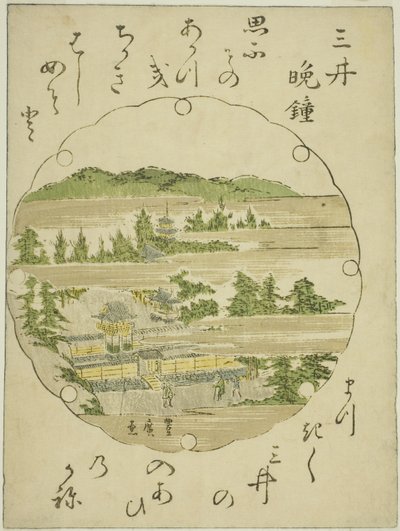 Evening Bell at Mii Temple (Mii no bansho), de uma série sem título de Eight Views of Omi de Utagawa Toyohiro