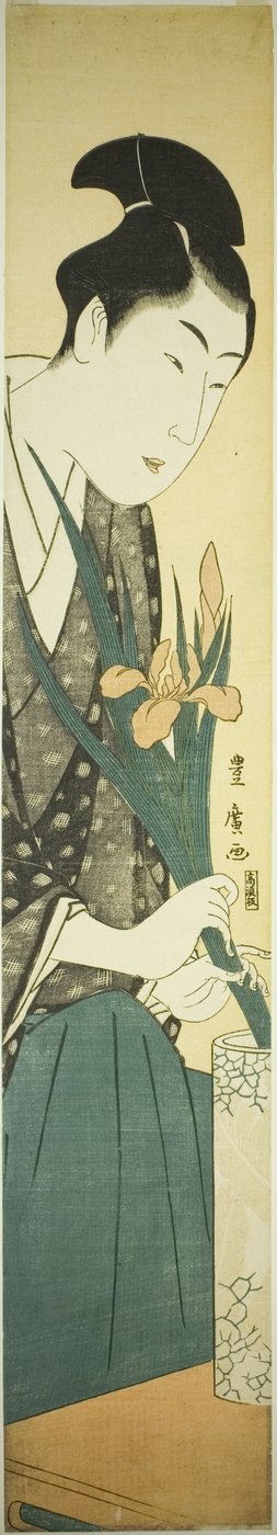 Jovem organizando íris em um vaso de Utagawa Toyohiro
