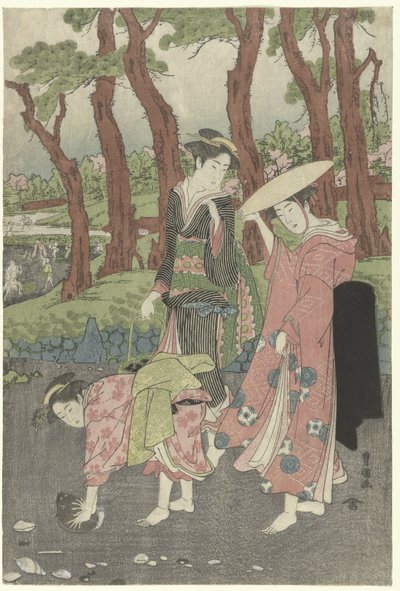 Recolha de peixe e conchas na maré baixa. de Utagawa Toyokuni (I)