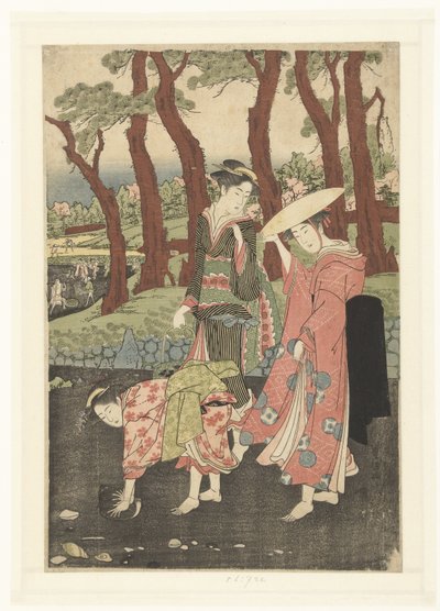 Recolha de peixe e conchas na maré baixa de Utagawa Toyokuni (I)